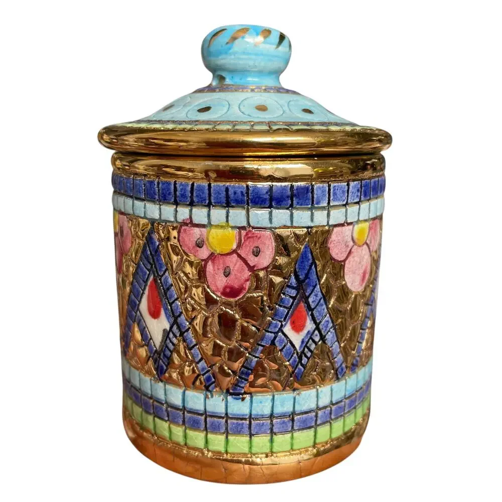 Italian Mosaic Espresso Set Byzantine Peacock Catania 24K Accent Tray Cup Sugar